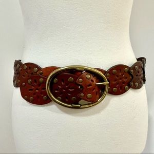 Real leather circle laser cut belt with studs